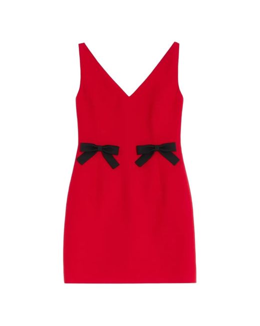 Valentino Garavani Red Bow V-Neck Mini Dress