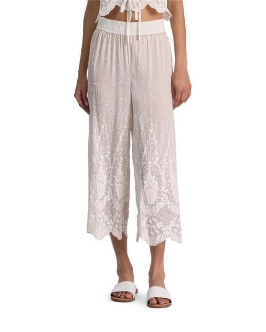 Alice + Olivia White Elba Embroidered Pull-On Trousers