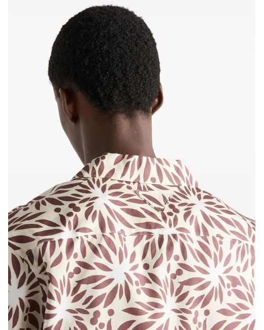 Prada Pink Printed Cotton Bowling Shirt for men