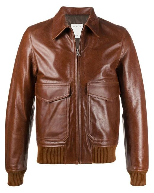 Sandro Brown Flap Pocket Classic Collar Jacket for men