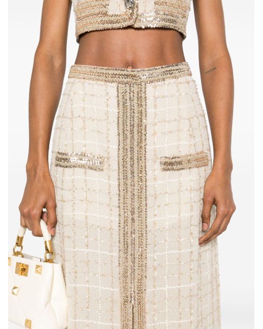 Giambattista Valli Natural Sequin-embellished Front-slit Skirt