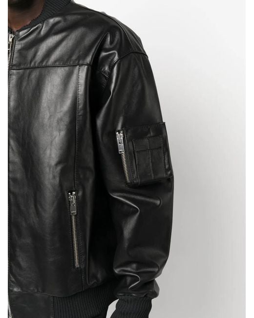 M I S B H V Black X Ufo361 Leather Bomber Jacket for men