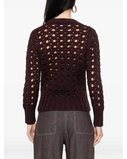 Eleventy Red Open-Knit Crew-Neck Sweater