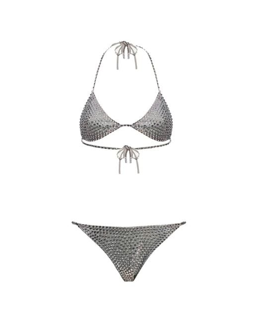 Oseree White Crystal-Embellished Triangle Bikini
