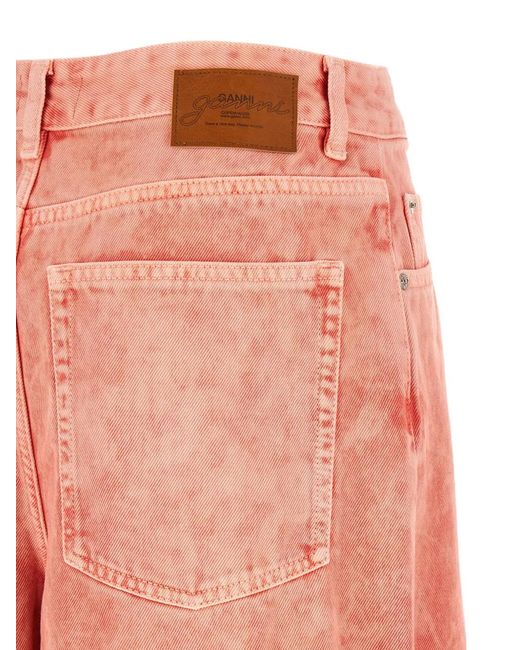 Ganni Pink Floral-Appliqué Cargo Jeans