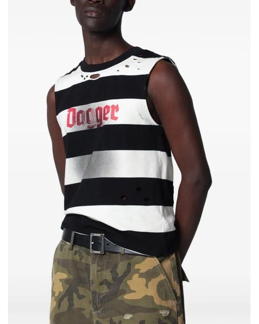 DAGGER White Débardeur Rayé Dean À Effet Usé for men