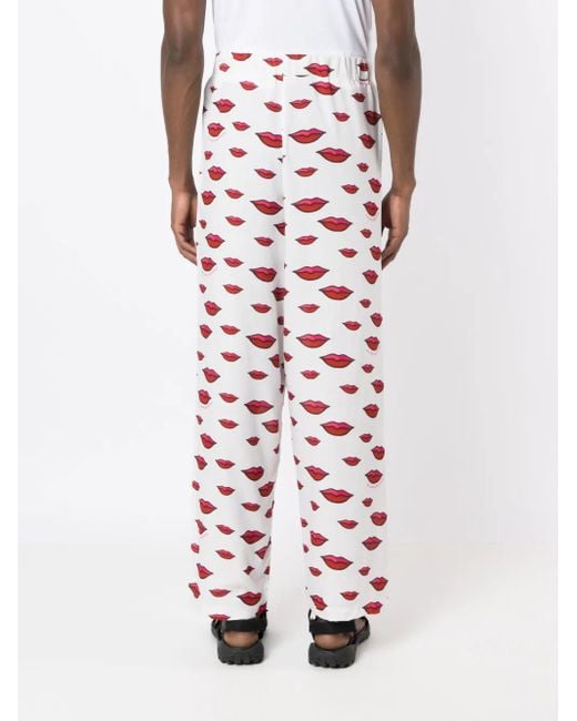 Amir Slama White Lips-Motif Straight Trousers