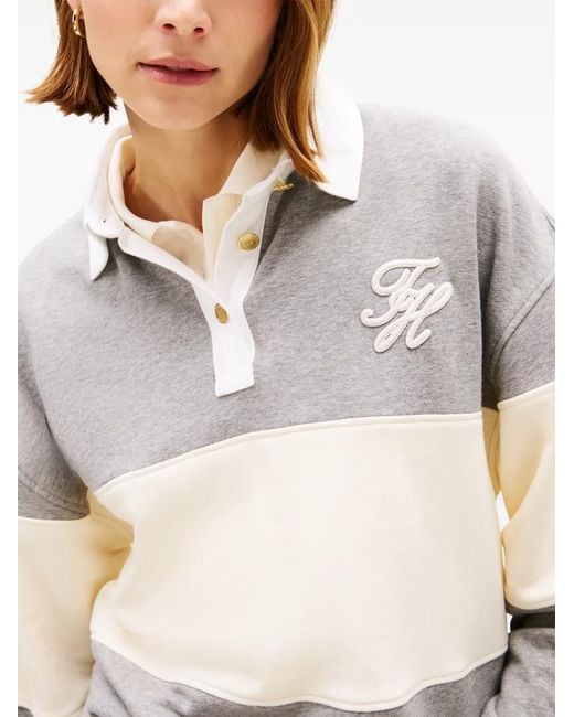 Tommy Hilfiger Gray Polo Colour Block À Logo Brodé