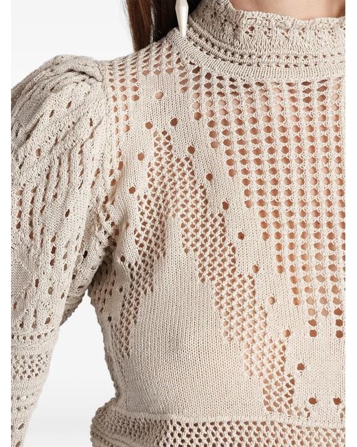 Isabel Marant Natural Dahara Pointelle-Knit Puffed-Sleeve Sweater