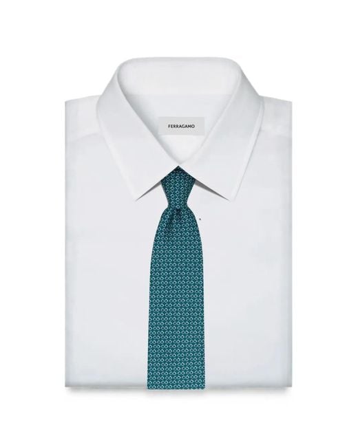 Ferragamo Blue Gancini Square-Print Silk Tie for men