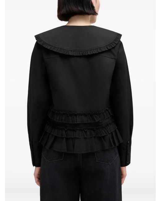 Ganni Black Stretch Cotton Ruffle Shirt