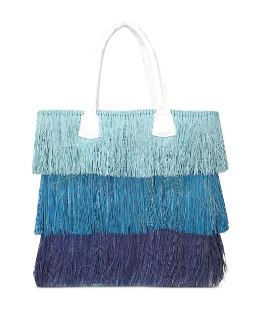 Sensi Studio Blue Fringed three-tone tote bag