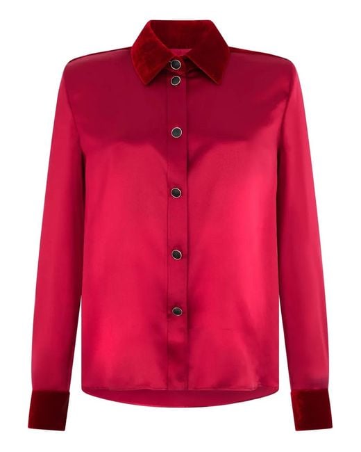 Roberto Cavalli Red Velvet-Insert Silk Shirt