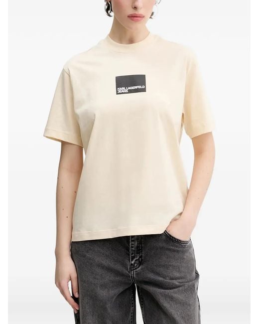 Karl Lagerfeld Natural Logo-Print Crew-Neck T-Shirt