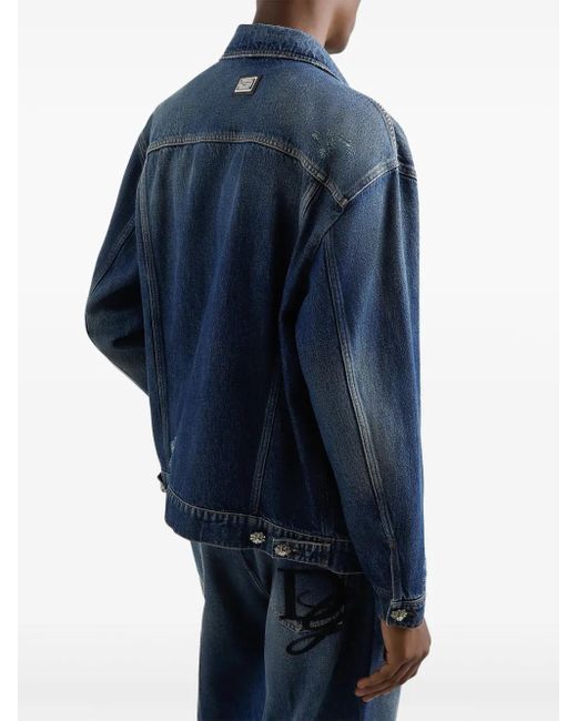 Dolce & Gabbana Blue Logo-Plaque Denim Jacket for men