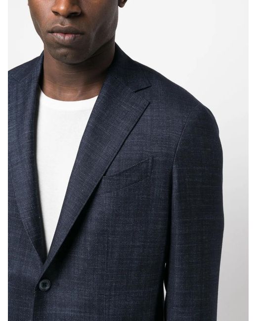 Corneliani Blue Single-breasted Chambray Blazer for men