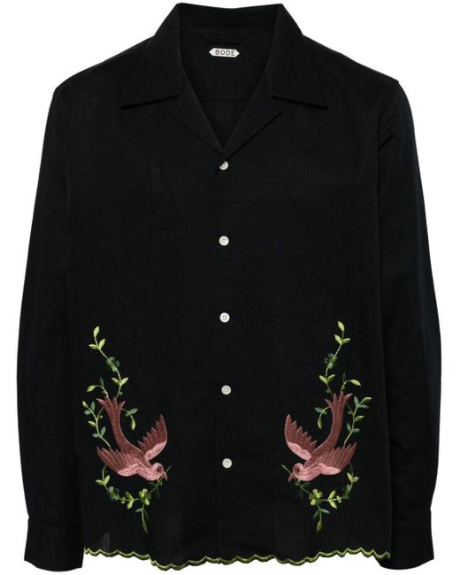 Bode Black Rosefinch Embroidered Shirt for men