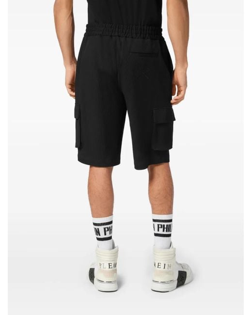 Philipp Plein Black Cotton Cargo Shorts for men