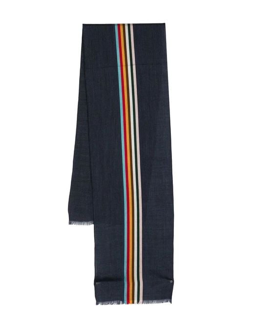 Paul Smith Blue Logo-Stripe Scarf for men