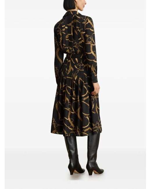 Ralph Lauren Black Robe-Chemise Plissée À Taille Ceinturée