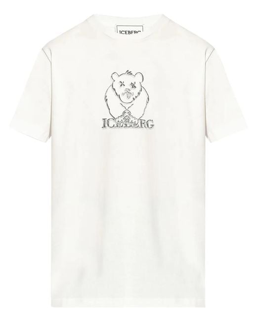 Iceberg White Bear Embroidery T-Shirt for men