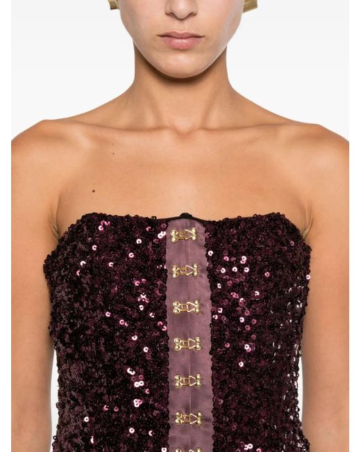 Elisabetta Franchi Purple Sequin-Embellished Midi Dress