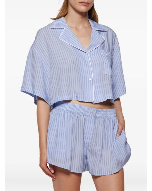 T By Alexander Wang Blue Striped Short-Sleeve Shirt