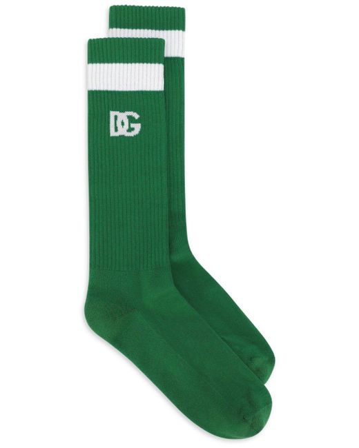 Dolce & Gabbana Green Logo-intarsia Ribbed-knit Socks for men