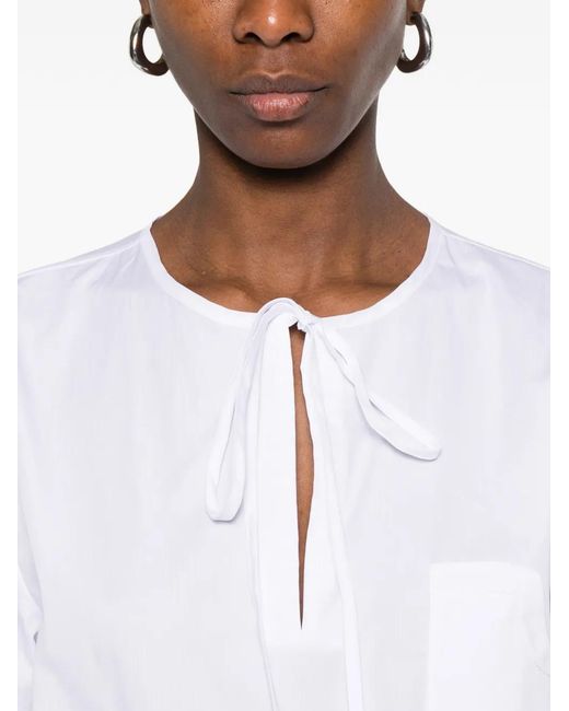 CUANTICO White Florence Tie-Neck Pocket Blouse
