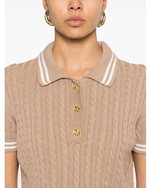 Alessandra Rich Natural Cable-Knit Polo Shirt
