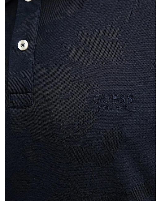 Guess Black Jacquard-Logo Polo Shirt for men