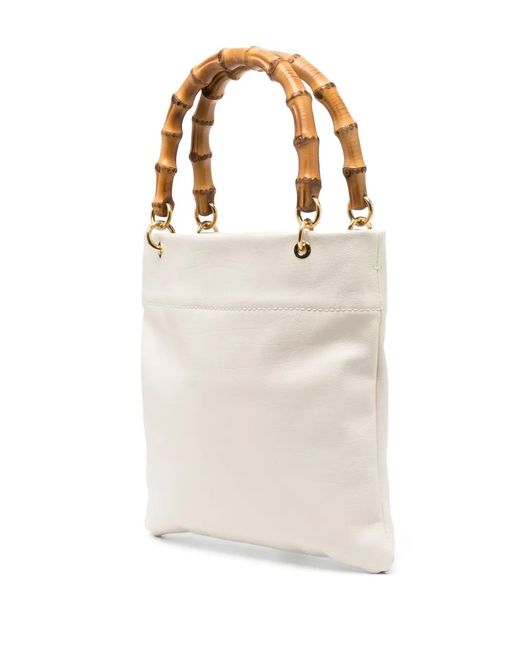 Jil Sander White Small Bamboo-Handle Tote Bag