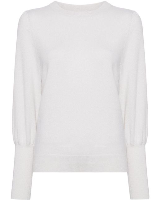 N.Peal Cashmere White Crew-neck Puff-sleeve Jumper