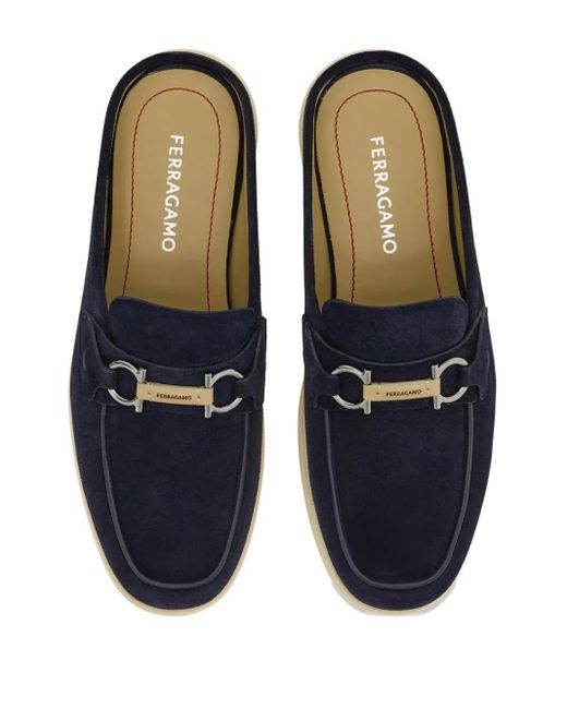 Ferragamo Blue Gancini Buckle Loafers for men