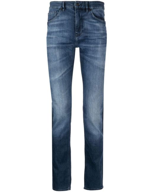 BOSS by HUGO BOSS Logo-patch Straight-leg Jeans in Blue for Men | Lyst