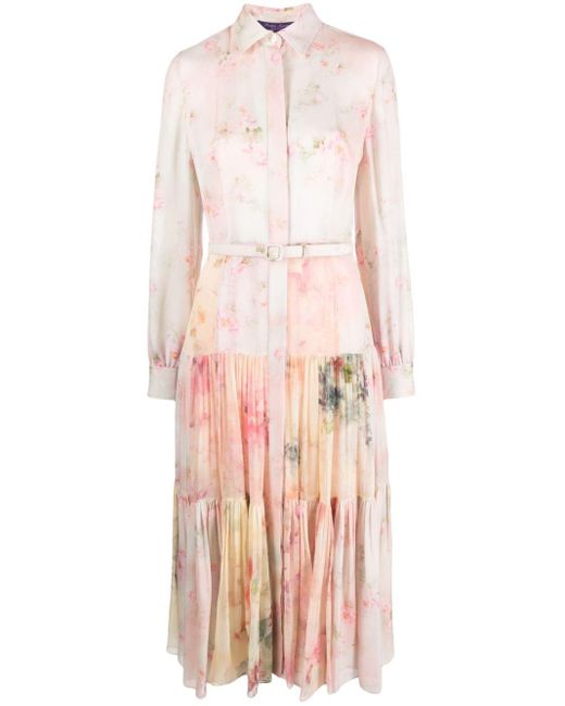 Ralph Lauren Collection Pink Floral-print Silk Midi Dress