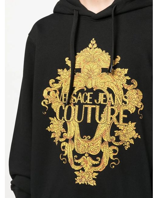 Versace Jeans Couture Black Logo-Print Cotton Hoodie for men
