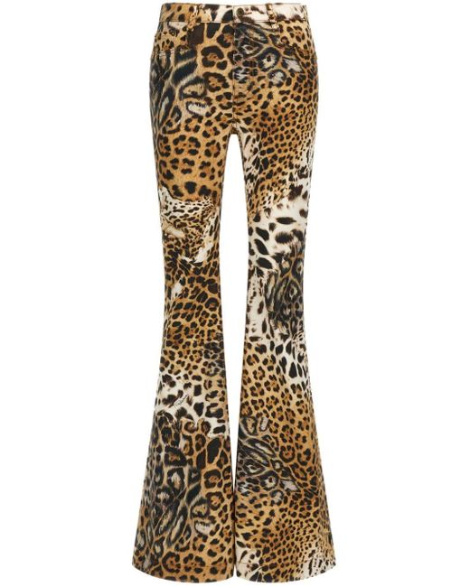 Pantalon évasé à imprimé léopard Roberto Cavalli en coloris Metallic