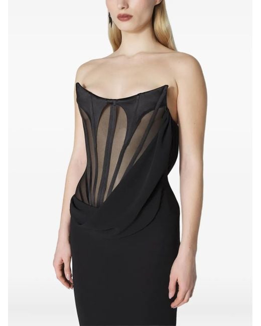 Mugler Black Corset Draped Maxi Dress