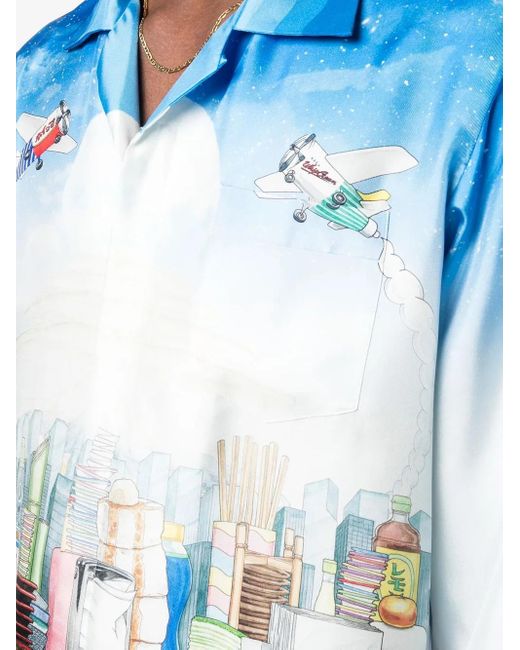 Camicia Casa Cafe Con Stampa di Casablanca in Blue da Uomo