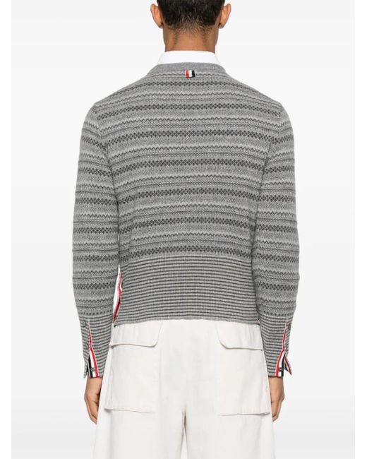Thom Browne Gray Fair Isle Float Jacquard Sweater for men
