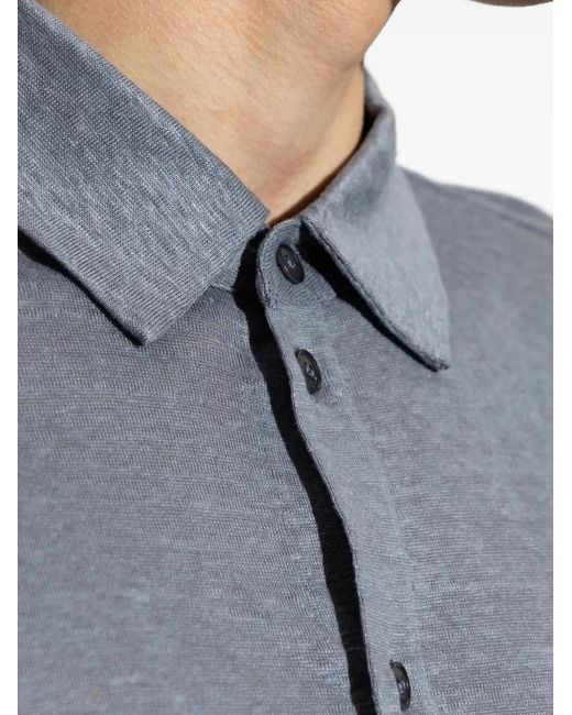 Giorgio Armani Blue Long-Sleeved Linen Shirt for men