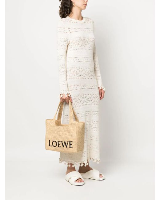 Loewe Natural Medium Font Raffia Tote