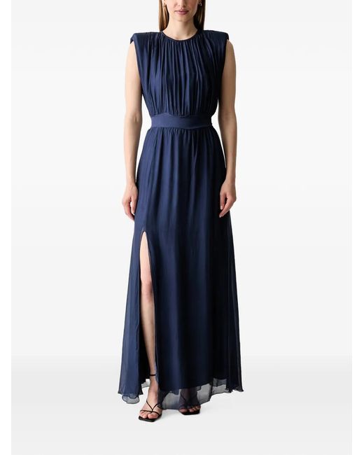Haveone Blue Gathered Side-Slit Maxi Dress
