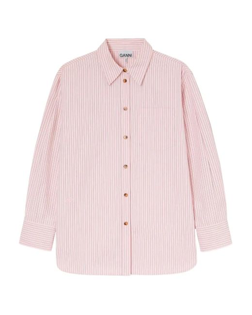 Ganni Pink Oxford Shirt With And Stripes