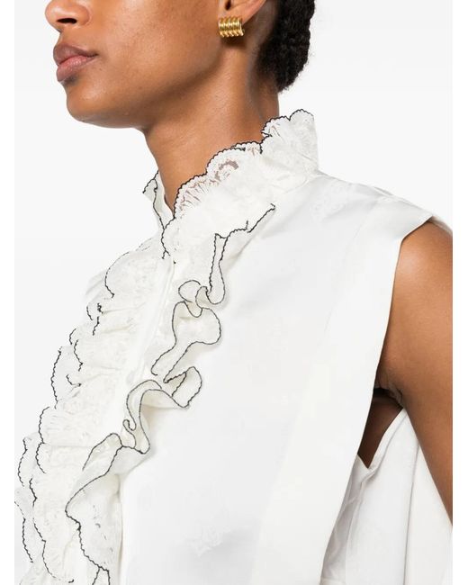 Sandro White Ruffled Collar Shirt