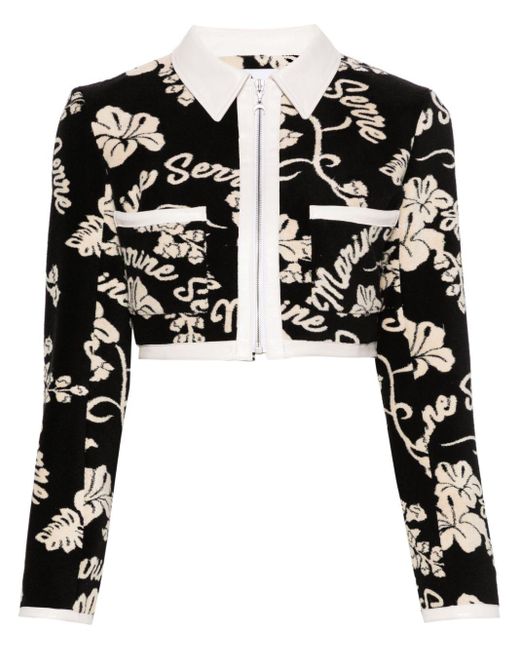 MARINE SERRE Black Patterned-jacquard Cropped Jacket