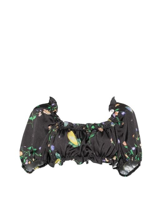 Moschino Black Floral-Print Crop Top