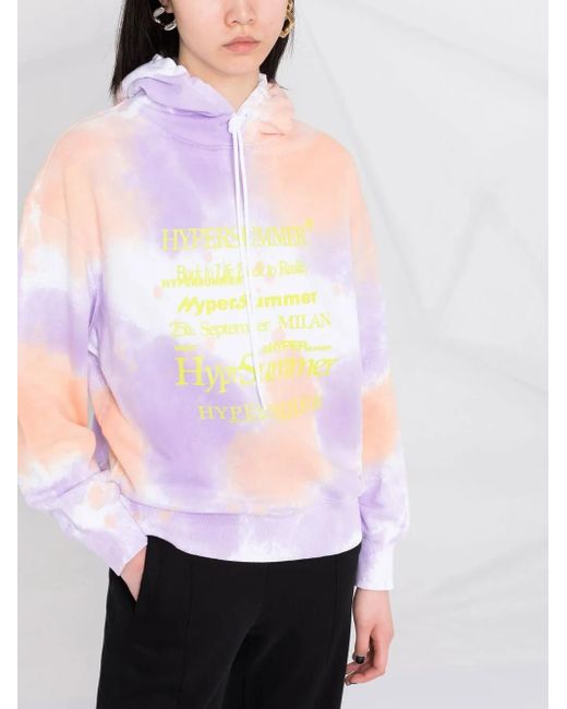 MSGM White Slogan-Print Tie-Dye Hoodie