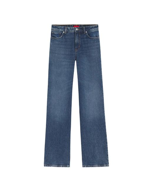 HUGO Blue Logo-Patch Straight-Leg Jeans